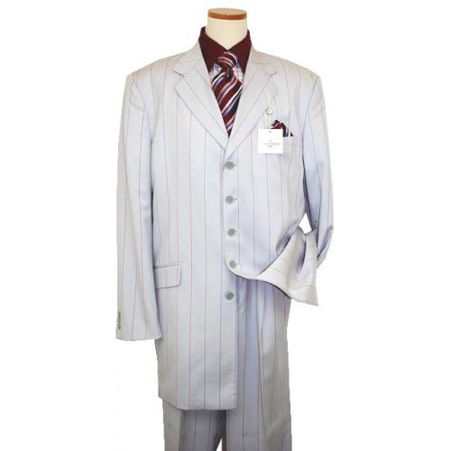 Raspinni Light Grey/Wine Pinstripes Super 100'S Wide Leg Wool Suit
